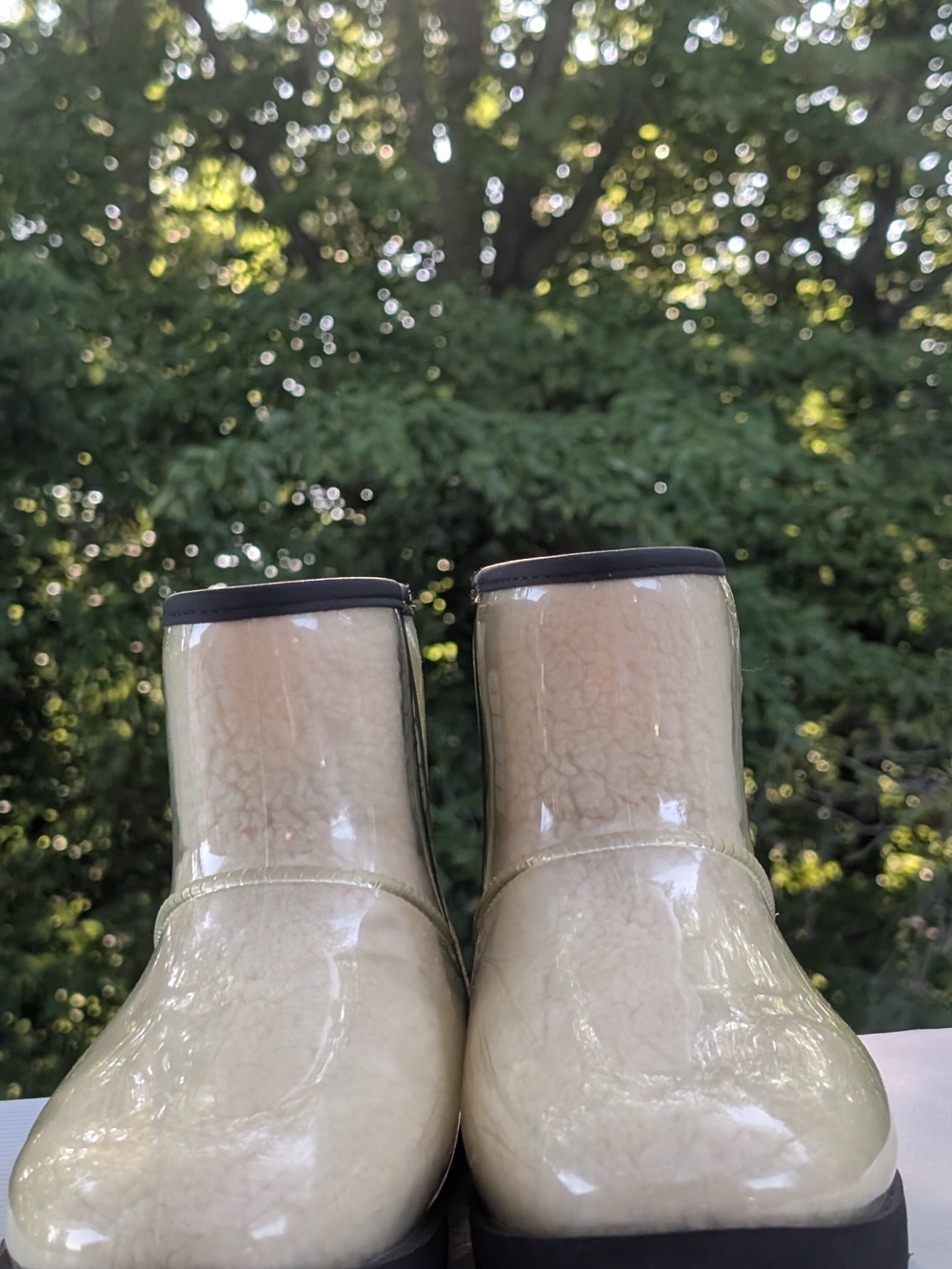 UGG Cream Patent Ankle Booties